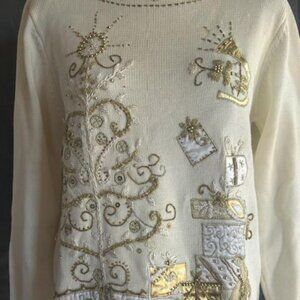 White & Gold Christmas Sweater